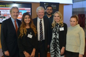 Tony Hall, Kim Fletcher, Joanne Butcher and bursary recipients