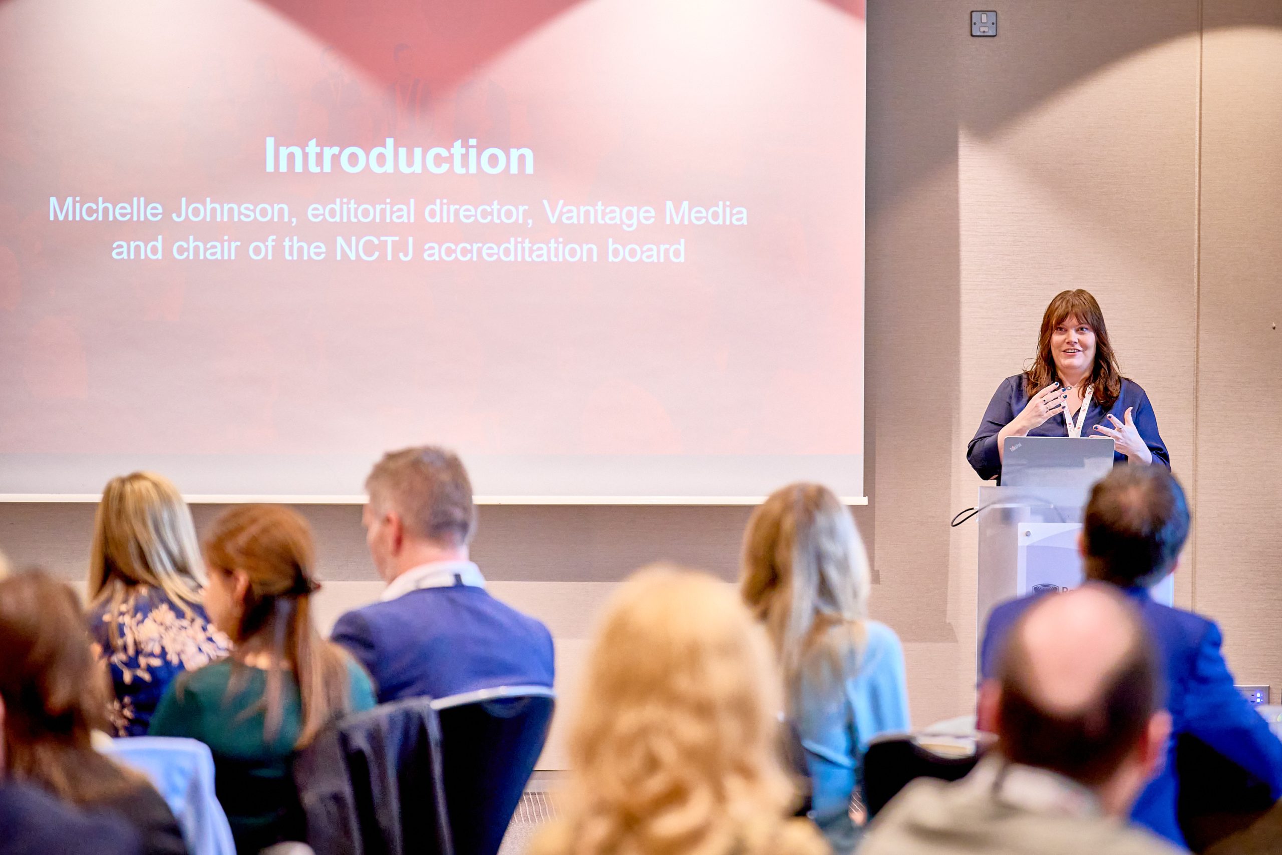Michelle Johnson, chair of the NCTJ's accreditation board, speaking at the NCTJ's Awards for Excellence on March 22, 2024 at the Royal College of Physicians in London. Picture: Josh Caius