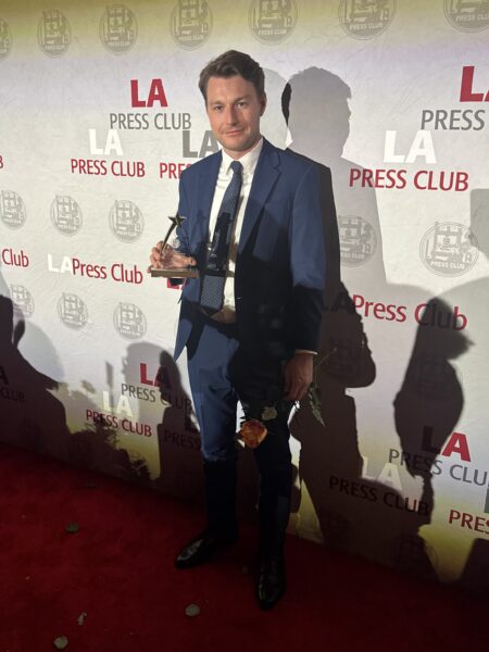 Reporter Keiran Southern press photo at Southern California Journalism Awards
