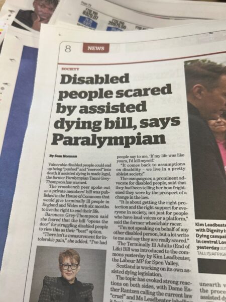 Disabled people scared by assisted dying bill says Paralympian news article