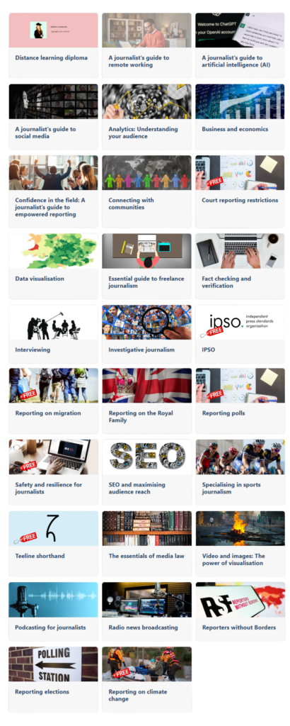 All CPD modules available on the Journalism Skills Academy
